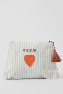 Lichtblauw gestreepte toilettas amour