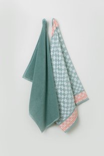 Groenblauwe handdoek en theedoek terry
