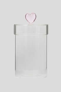 Glazen pot met roze hartje