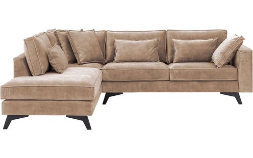 Goossens Bank Chambre bruin, stof, 3-zits, elegant chic met ligelement links