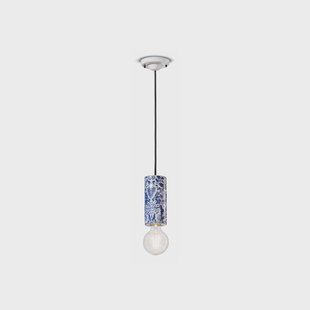 Ferroluce PI hanglamp, bloemenpatroon Ø 8 cm blauw/wit