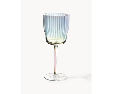 Mondgeblazen wijnglazen Juno met groefreli&euml;f en paarlemoer glans, 4 stuks