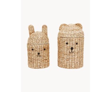 Handgemaakte opbergmanden Bear & Rabbit met deksel, set van 2 Handgemaakte opbergmanden Bear & Rabbit met deksel, set van 2