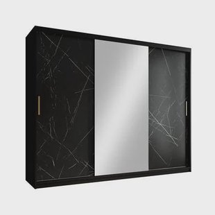 Meubella - Kledingkast Marmer 2 - Zwart - 250 cm - Met spiegel