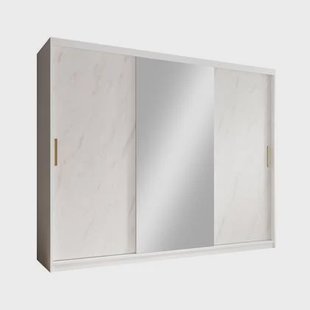 Meubella - Kledingkast Marmer 2 - Wit - 250 cm - Met spiegel