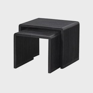 WOOOD Willa Bijzettafels Set van 2 - Teak - Zwart - 50x45x40