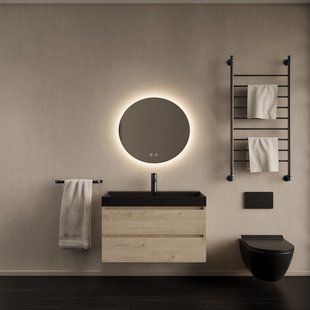 Badkamermeubelset Gliss Design Milan Met Lako Mat Zwarte Wastafel 60 Cm Kastanje