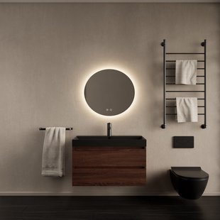 Badkamermeubelset Gliss Design Milan Met Lako Mat Zwarte Wastafel 80 cm Choco Eiken