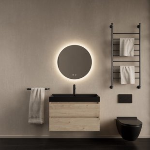 Badkamermeubelset Gliss Design Milan Met Lako Mat Zwarte Wastafel 80 Cm Kastanje