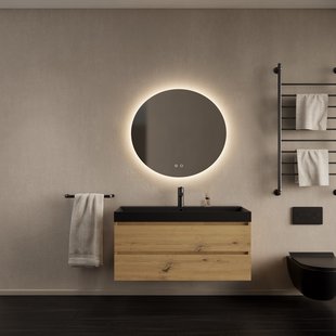 Badkamermeubelset Gliss Design Milan Met Lako Mat Zwart Wastafel 100 cm Artisan Oak