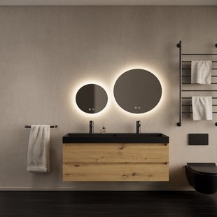 Badkamermeubelset Gliss Design Milan Met Lako Mat Zwarte Wastafel 120 cm Artisan Oak