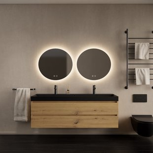 Badkamermeubelset Gliss Design Milan Met Lako Mat Zwarte Wastafel 140 cm Artisan Oak