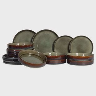 Cosy & Trendy Serviesset Quintana Green 18-delig | 6 personen - 6 dinerborden, 6 diepe borden en 6 ontbijtborden