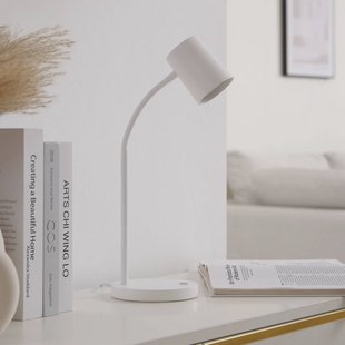 Lindby Radka tafellamp, wit, kunststof, GU10, flexibele arm