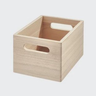 Opbergbox met Handgrepen, 19 x 25.5 x 15 cm, Paulownia Hout, Beige - i