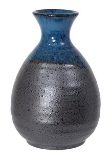 Blauw/Zwarte Sakefles - Handgemaakt Keramiek - 8 x 12.5cm