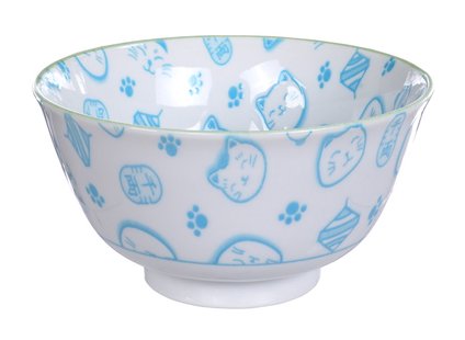 Lichtblauwe/Witte Kom - Lucky Cats Collectie - 300ml - 12.7 x 6.5cm