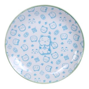 Groen/Wit Bord - Lucky Cats - Diameter 25.3 cm x Hoogte 5 cm