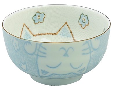 Blauw/Witte Kom - Kawaii Cat Collectie - 300ml - 12.7 x 7cm