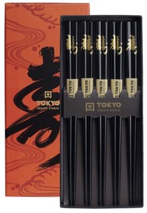 Eetstokjes Set van 5 Paar - Tokyo Design Studio - Kotobuki - Zwart met Gouden Accenten