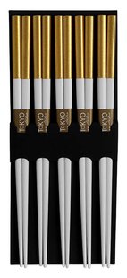 Goud/Witte Eetstokjes - The Oriental Shop - Set van 5 paar