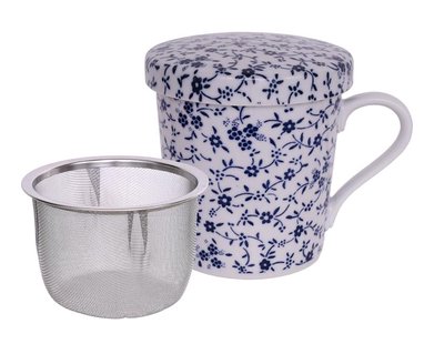 Blauw/Witte Theemok met Roestvrij Stalen Zeef - Elegant Oosters Ontwerp