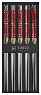 Roestvrijstalen Eetstokjes - Tokyo Design Studio - Rood - 5pcs