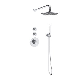 Doucheset Inbouw Deluxe Sanilux Giles Met Box Thermostaat Douchekop 25 cm Rond Geribbelde Knop Chroom