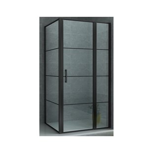 Douchecabine BWS Creton 80x120x200cm Draaideur incl Zijwand 8 mm Glas Mat Zwart Raster