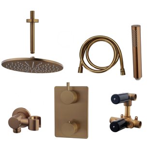 Wiesbaden Inbouw Regendouche Set 15 Caral Rechthoek Plafonduitloop Geborsteld Brons Koper