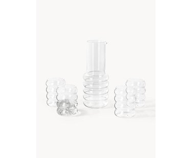 Handgeblazen karaf Bubbly met waterglazen, 5-delig