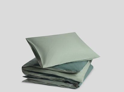 Yumeko Dekbedovertrek percal katoen double face jade/forest green 140x220 + 1/60x70 100% biologisch en fairtrade katoen, percal geweven