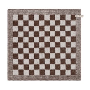 Knit Factory - gebreide keukendoek geruit - chocoladebruin/ecru