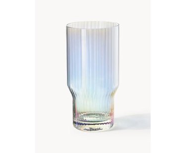 Mondgeblazen longdrinkglas Juno met groefreli&euml;f en paarlemoer glans, 4 stuks