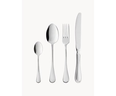 Hoogglans gepolijste bestekset Oxford met gehamerde handvatten, 4 personen (16-delig)