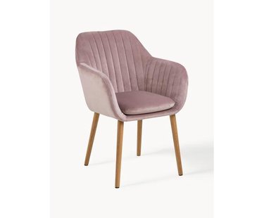 Fluwelen armstoel Emilia met houten poten