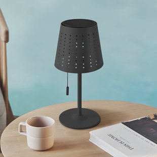Lindby LED tafellamp op zonne-energie Hilario, zwart, ijzer, oplaadbare