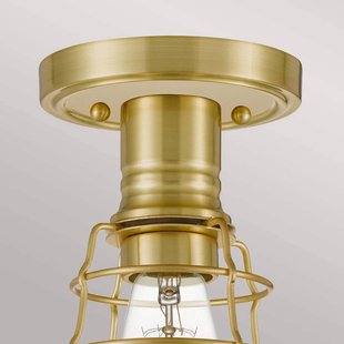 QUOIZEL Mixon plafondlamp met metalen kooi, geborsteld messing