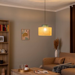 TK Lighting Duo hanglamp, jute kap, petrol/natuurbruin, Ø 38 cm