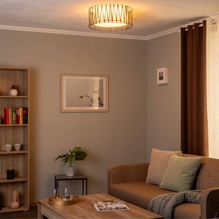 TK Lighting Plafondlamp Harmony, zwart, jute naturel, Ø 50 cm