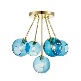 DESIGN BY US Plafondlamp Ballroom Molecule, blauw, glas, 5-lamps