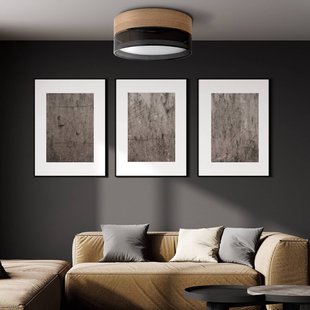 TK Lighting Nicol plafondlamp, zwart, houtlook, Ø 50 cm, 4 x E27