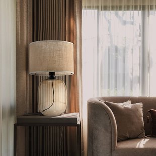 TK Lighting Melody tafellamp, hoogte 48 cm, bruin glas, natuurlijk jute