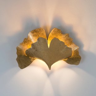 Holländer Ginkgo wandlamp, goudkleurig, breedte 38 cm, ijzer