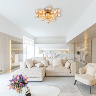 Globo Udo plafondlamp, amberkleurig, Ø 55 cm, glas