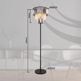 Globo Vloerlamp Naxis, zwart/rookgrijs, hoogte 160 cm, kristal