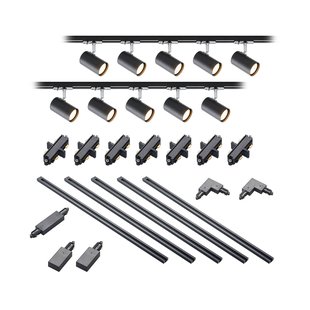 Lindby 1-fase railsysteem Linaro, GU10, 10-lamps zwart