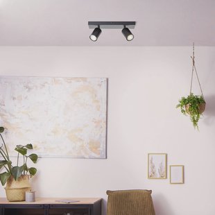 Brilliant Jello plafondspot, lengte 32 cm, zwart, 2-lamps, metaal