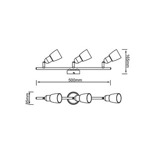 Brilliant Sofia plafondspot, ijzer/chroom/wit, lengte 57 cm, 3-lamps.