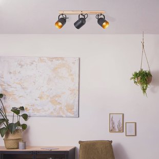 Brilliant Tronte plafondspot, lengte 57,5 cm, zwart/goud, 3-lamps.